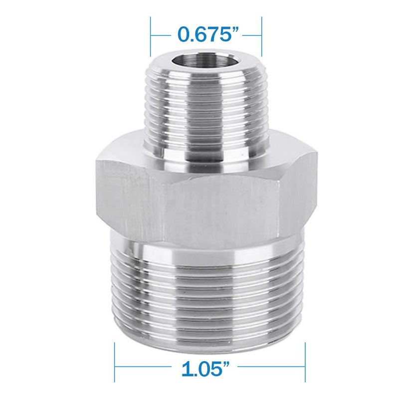 Pysrych Stainless Steel 304 Forged Pipe Fitting Reducing Hex Nipple 3/4" NPT Male x 3/8" NPT Male Straight Connector Adapter 3000psi - Image 2
